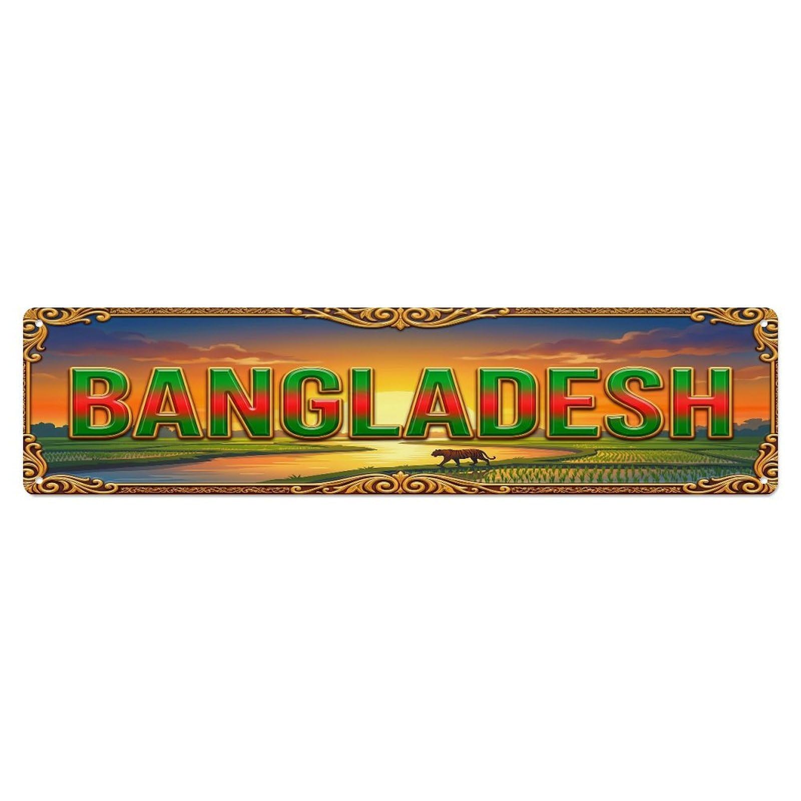Vintage Bangladesh Flag Travel Pattern Metal Tin Sign