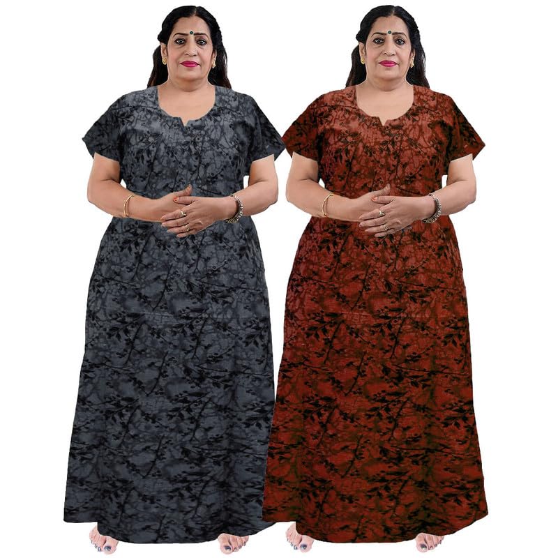 Bee Enterprises Women Casual Floral Printed Multicolor Night Wear Gown/Free Size Nighty/Cotton Nighty Pack of 2_Jumbo-NT1-picture-18