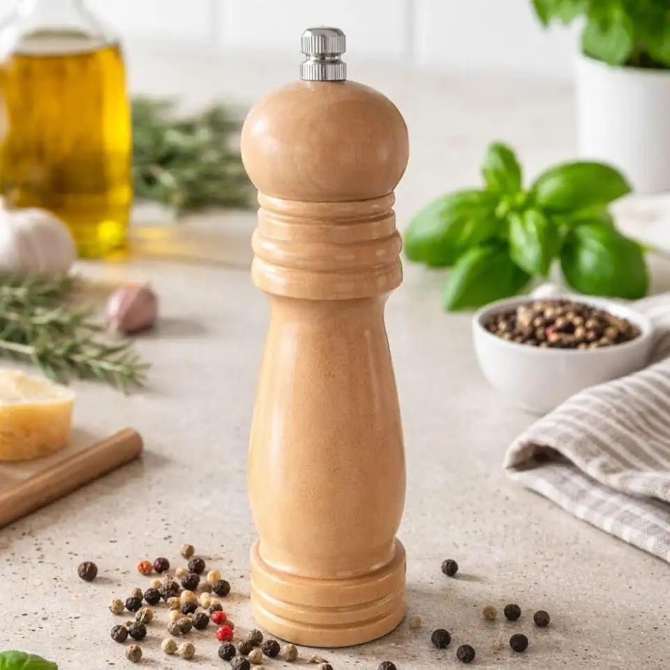 Moedor de Pimenta em Madeira Natural 16,3 cm – Regulagem de Moagem Ajustável – Acabamento Polido Acetinado – Moedor Manual para Pimenta, Sal Grosso e Temperos Linha Premium -Design Rústico Gourmet
