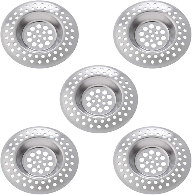 BEHAHAI 5 Pcs Stainless Steel Sink Strainer Plug Kitchen Bathroom Sink Plug Cover Sink Sieve Shower Drain Cover Hair Catcher Plug Hole Sink Tub Strainer Drain Filter Basket Strainer Waste Plug