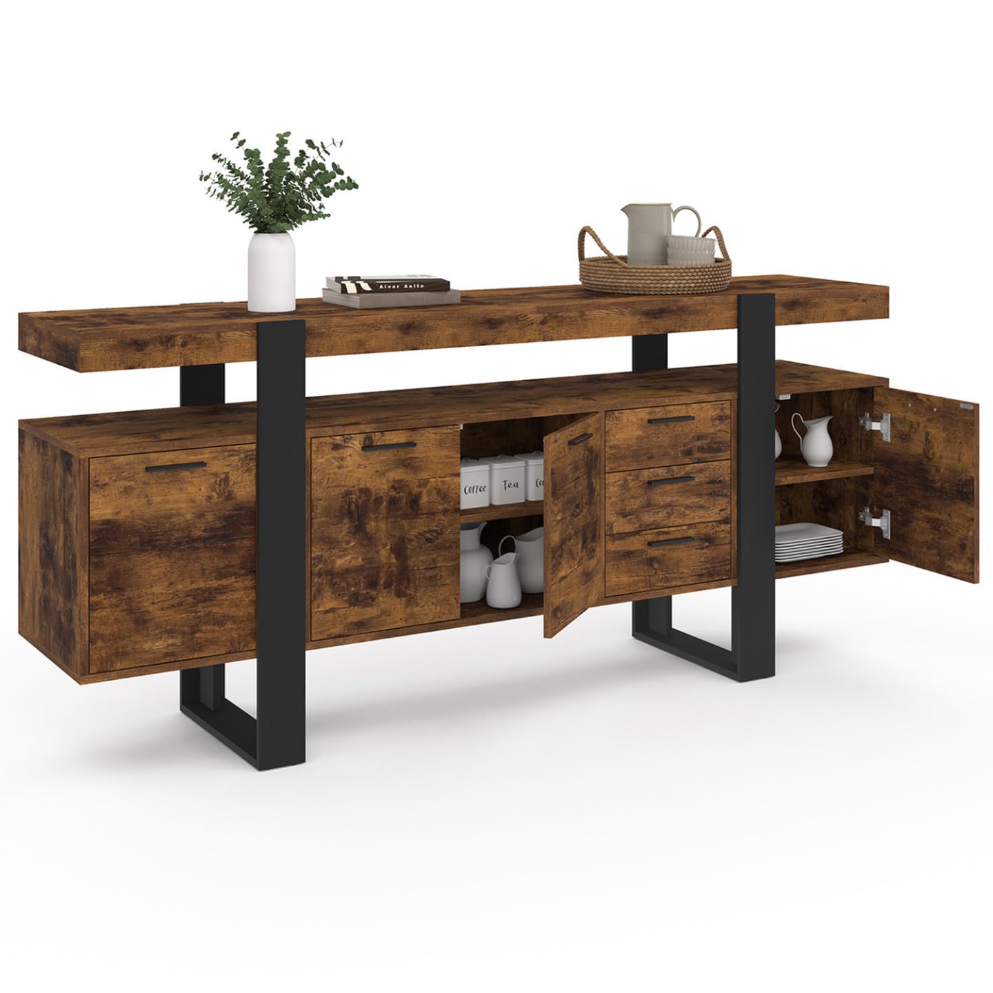IDMarket - Buffet 180 cm Phoenix XXL Bois Effet Vieilli et Noir