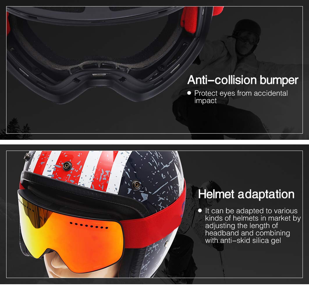 C- Schnee-Skibrille für Männer, Frauen, Jugendliche, Anti-Fog-UV400-Snowboardbrille, helmkompatible Schneemobilbrille für den Wintersport im Freien, Snowboarden, Skaten,L