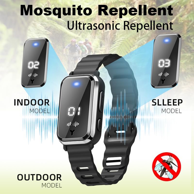 Ultrasonic Mosquito Repellent Bracelets Watch Adjustable Silicone Wristbands Outdoor Bracelets for Kids & Adults Non-Toxic Natural 1(2Pack M16 Black Watch)