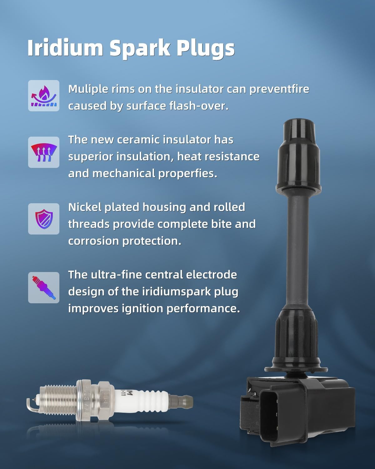 ECCPP 3 ignition coils with 3 iridium Spark Plugs,UF348+ UF332,coils packs,for Nissan Maxima 2000-2001 &,for Infiniti I30 2000-2001,3.0L,UF348,UF-332,UF-363