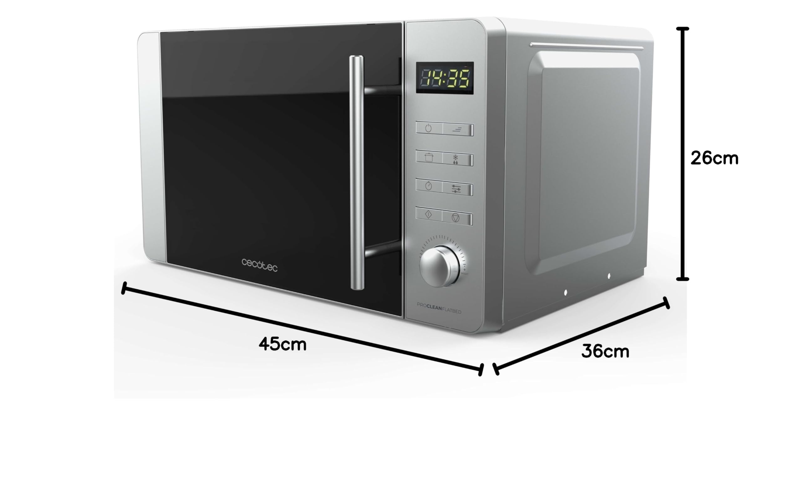 Cecotec Mikrowelle mit Grill Proclean 5010 Flatbed Edelstahl 20 l 700 W 800 W Halogengrill 8 Programme LED-Display 3DWave