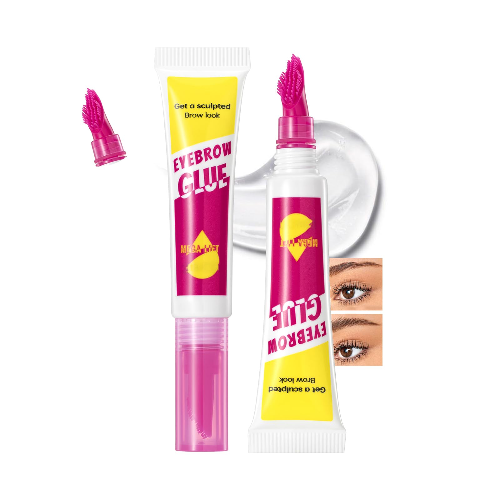 Clear Eyebrow Setting Gel with Lamination Effect, Brow Fix Gel Wax, Waterproof Eyebrow Repair Liquid Brows Styling Beauty Salon Home Use Makeup for Fluffy Lifted Brows, Built-In Styling Comb