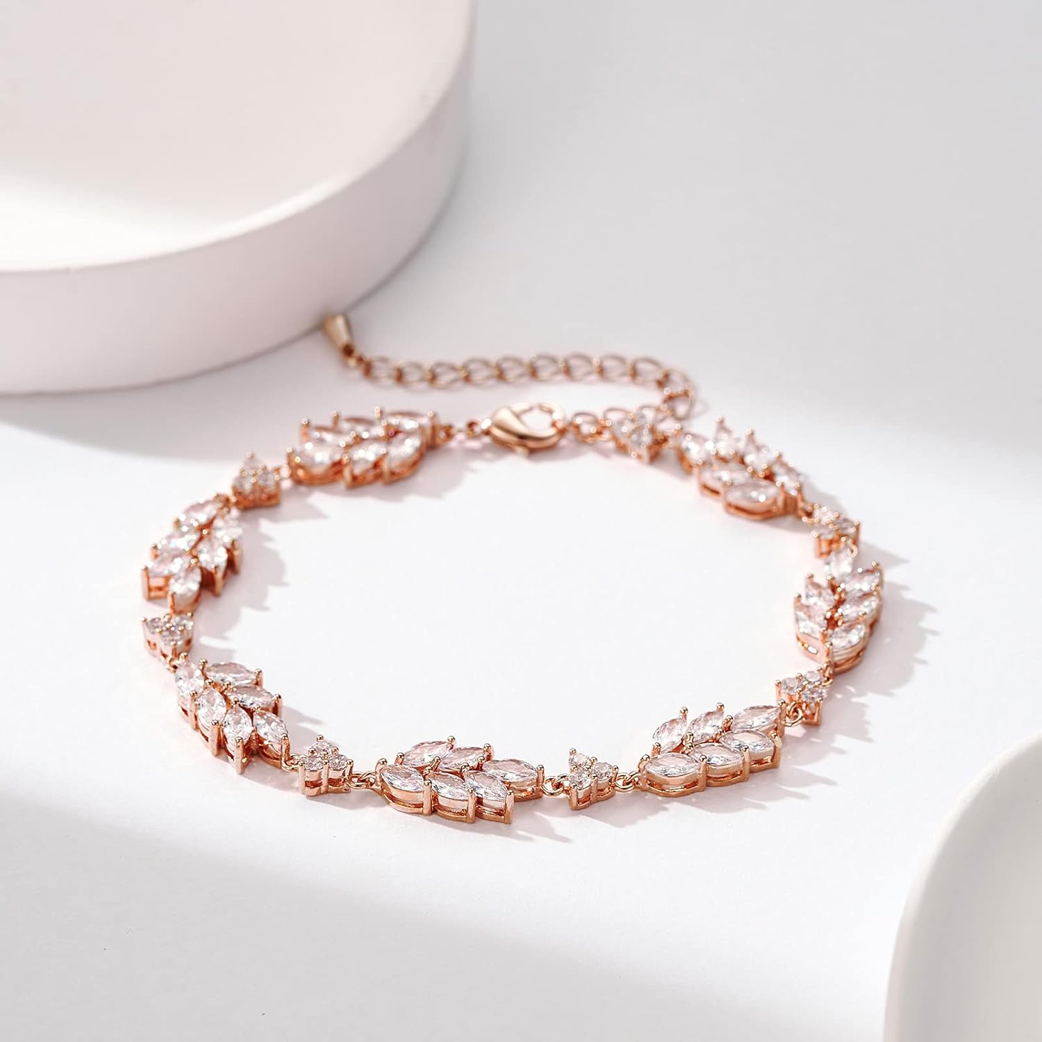 SWEETV Cubic Zirconia Bridal Wedding Bracelets for Brides, Bridesmaids, Marquise Elegant Tennis Bracelet for Women Jewelry Gift - Image 6