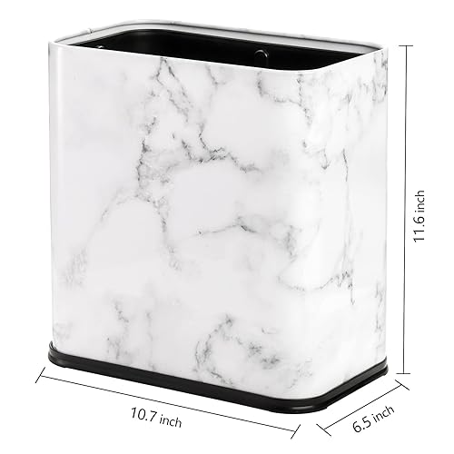 Miniatura 2 de Coloch Basurero rectangular de metal de 9 litros, papelera de acero inoxidable de 2.4 galones, cubo de basura estrecho con estampado de mármol