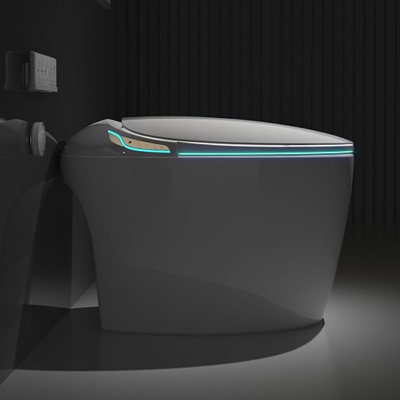 White Smart Toilet with Bidet Built In, Luxury Elongated Electric Toilet with Heated Seat&Foot Sensor, 1.28 GPF Dual Flush, Auto Open/Close Seat, Warm Water&Dryer, Multiple Washing Modes (White)