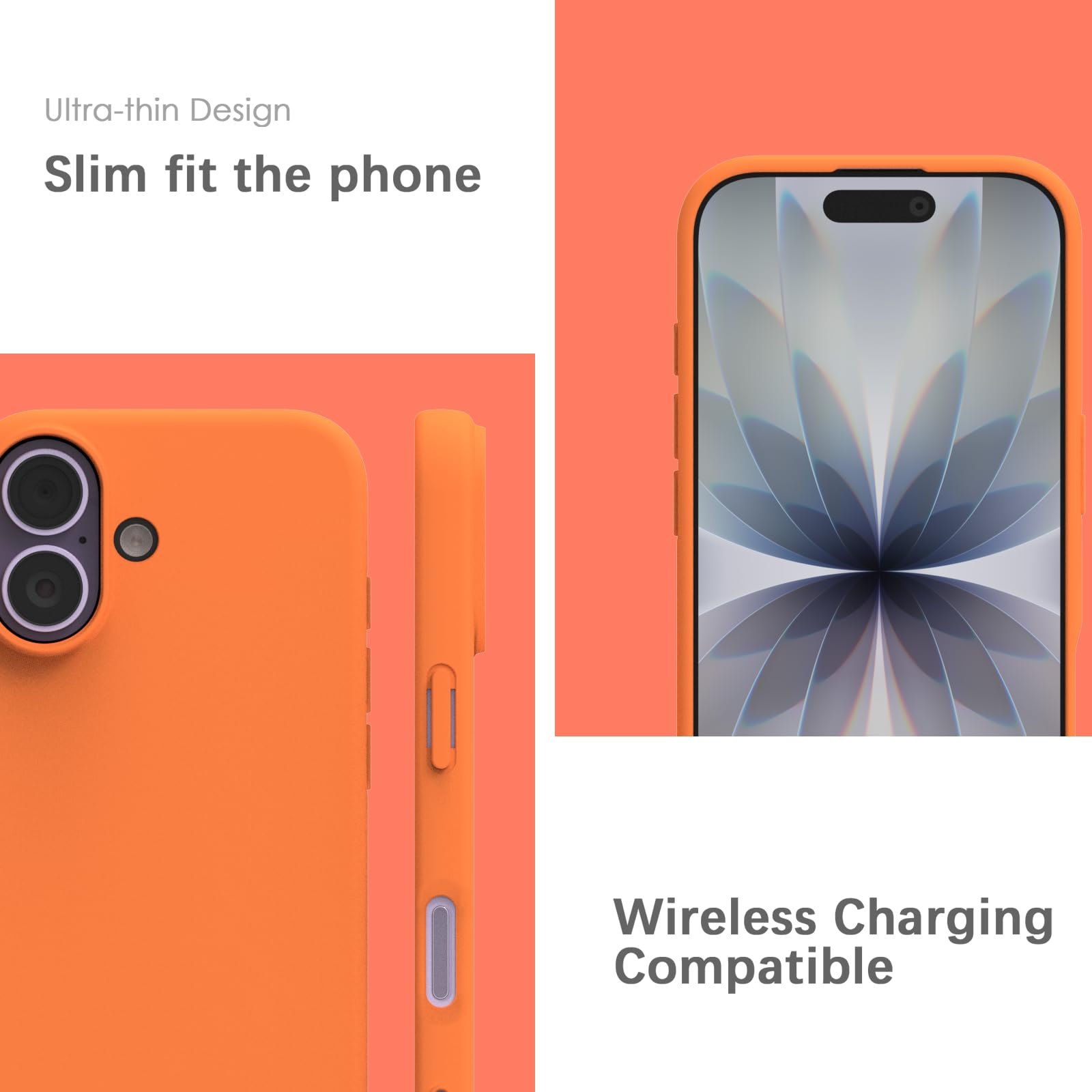 YATWIN Silicone Case for iPhone 17, Soft-Touch, Shockproof, DustProof, Antiskid Phone Cover for Apple iPhone 17 - Orange — Amazon image 5