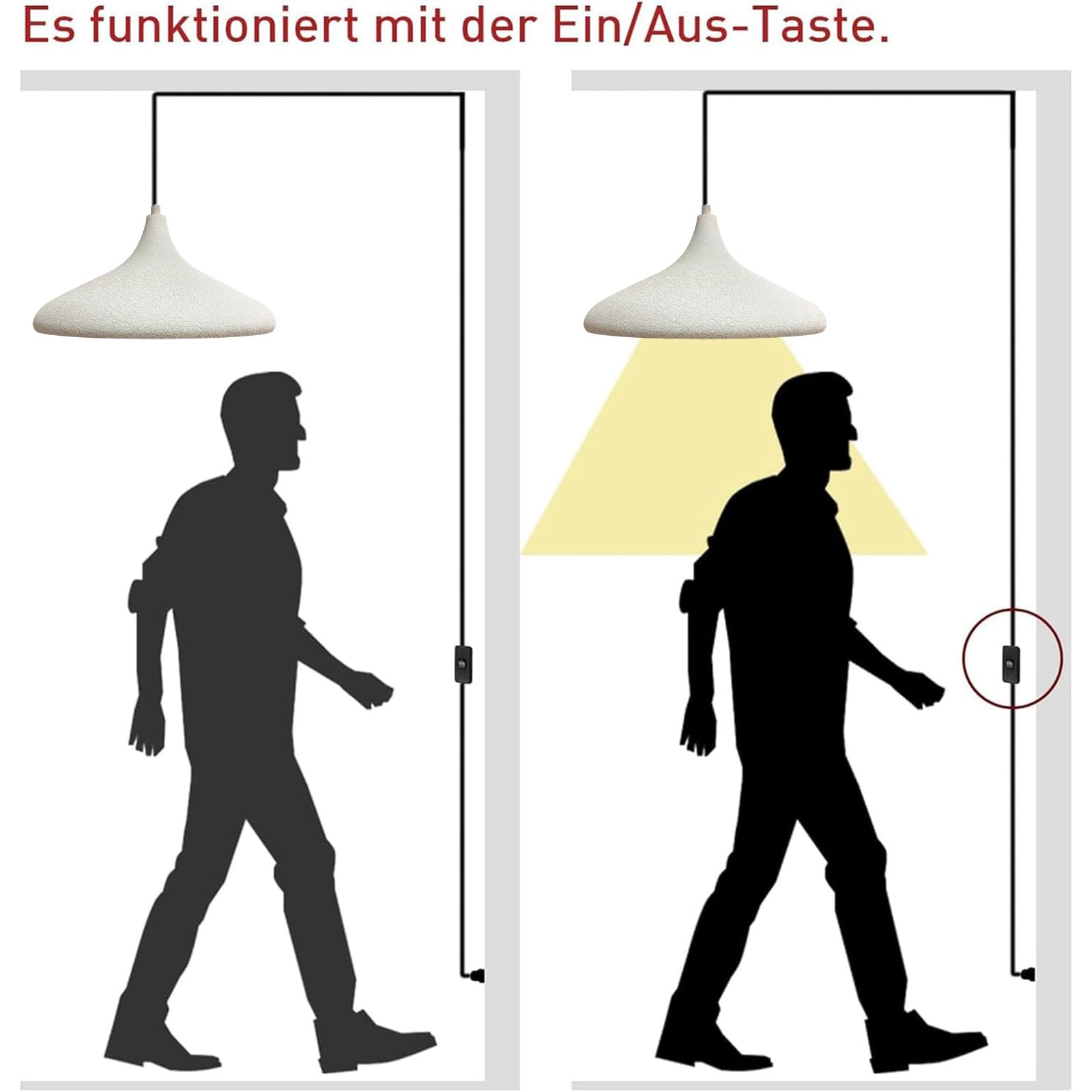 bamyum Lampadario a Sospensione con Spina, Lampadario Cucina 35 cm, Lampada da Soffitto con 450 cm Cavo, Lampadario a Sospensione, Lampada per Isola da Cucina in Metallo, Bianco