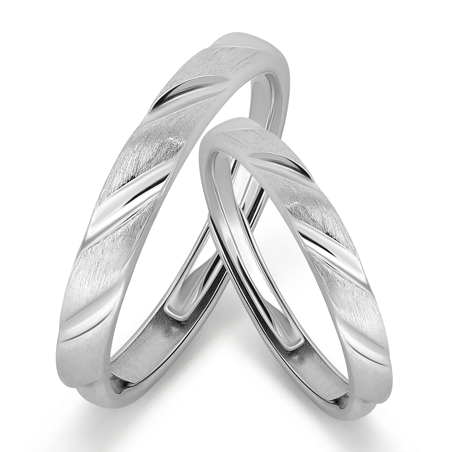 Meissa Alianzas de Ley Sólida 925 de Plata Pareja Anillos de Compromiso Boda para Hombres y Mujeres Adjustable Joyería Aniversario para Novia Prometida el Día de San Valentín (Juego de dos anillos)