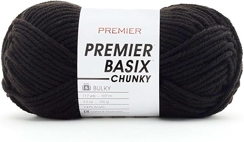 Premier Yarns Basix - Hilo grueso, perfecto para manualidades rápidas, peso voluminoso, hilo acrílico, negro, 3.5 onzas, 117 yardas