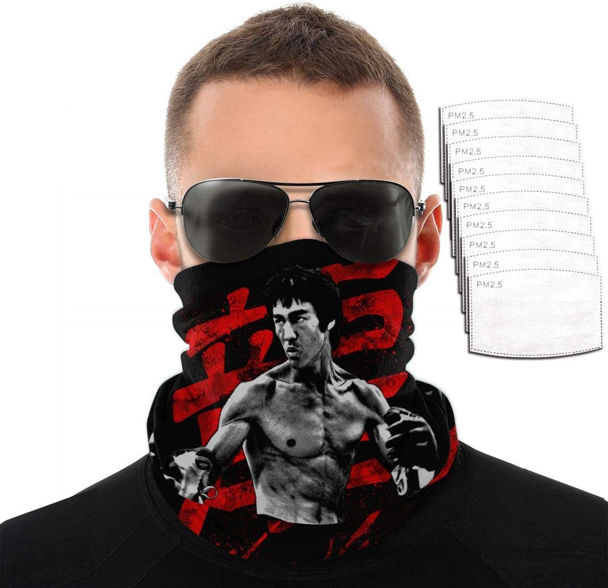 Roupaze Balaclava Face Masks Bruce Lee Scarf Bandanas Neck Gaiter with Filters