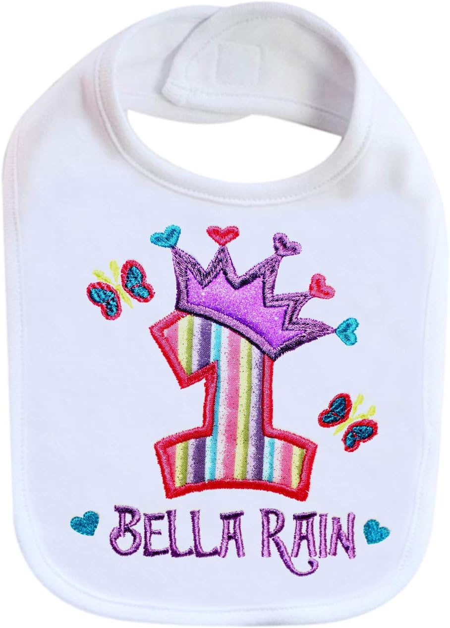 First Birthday Girl Bib Princess Crown Baby Girl Bib Personalized with Custom Name