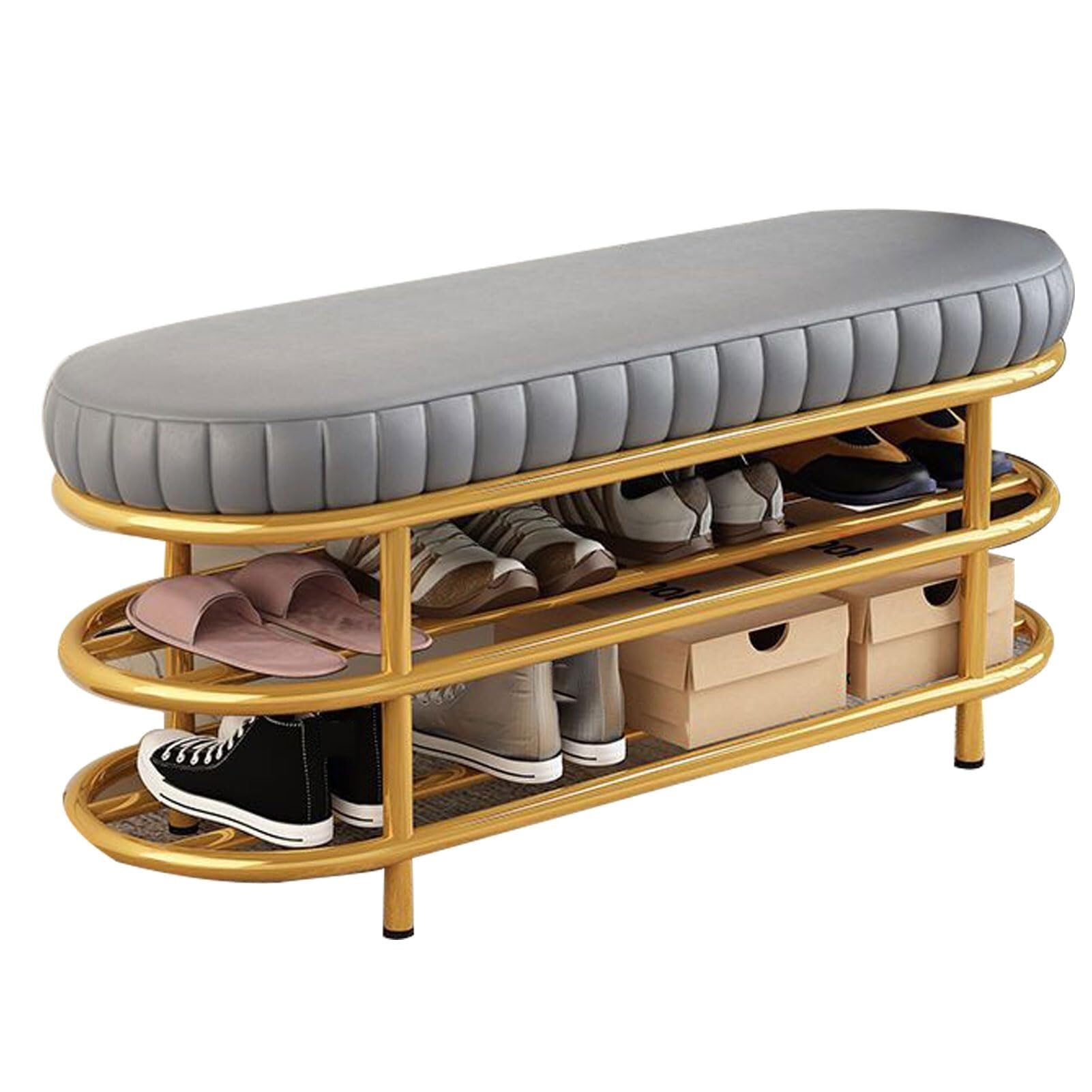 Étagère à chaussures à deux niveaux avec banc confortable gris 120cm