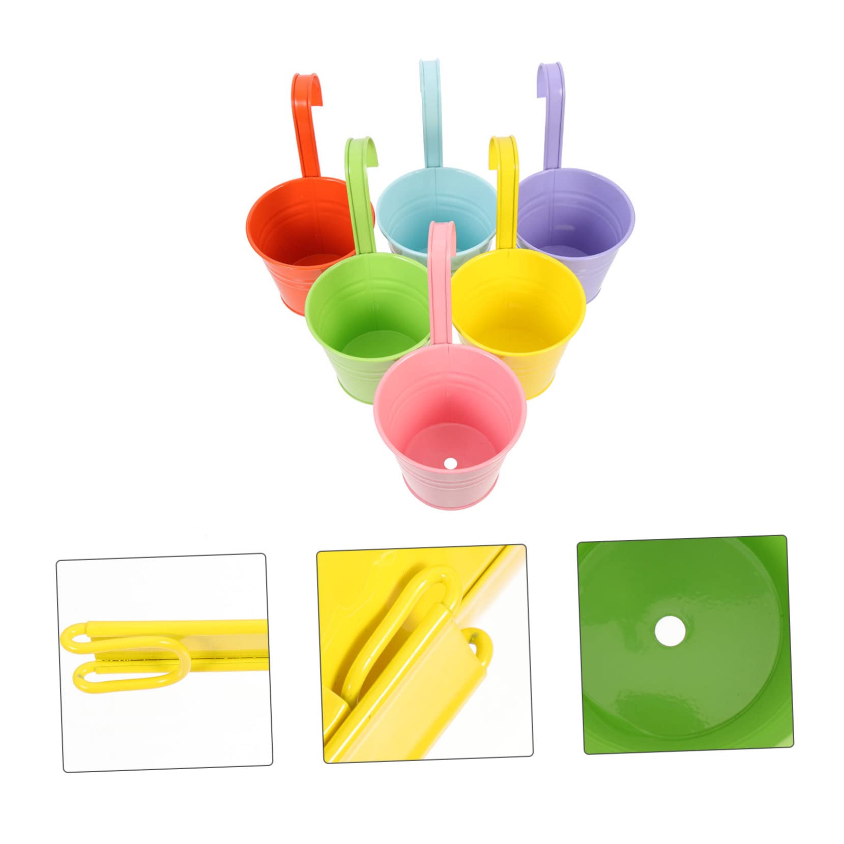 POPETPOP Pots de Fleurs Suspendus Lot de 6 en Fer avec Drainage et Crochets Détachables pour Jardin Balcon