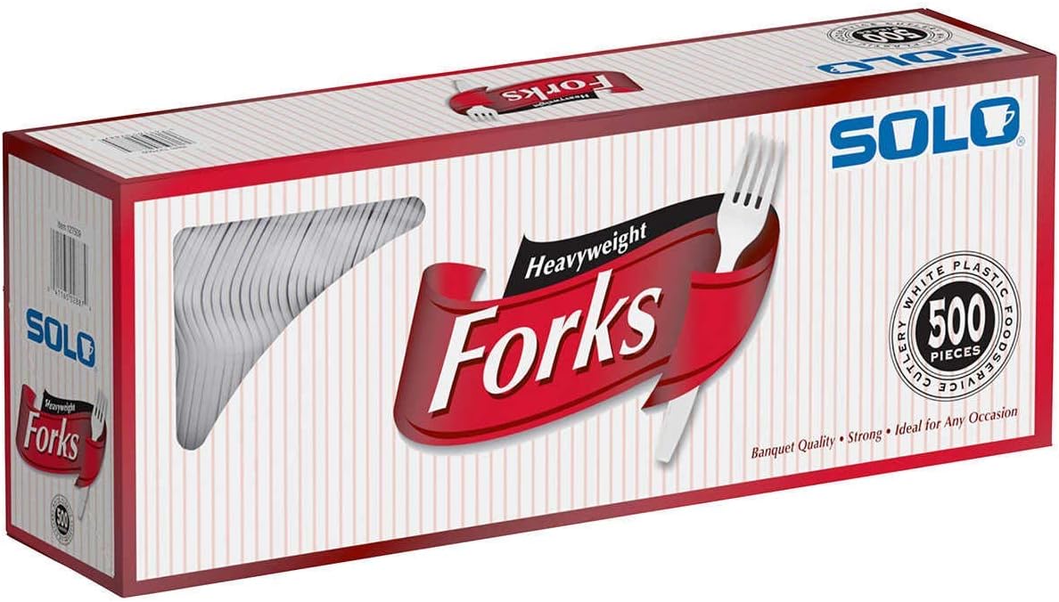 Solo Heavyweight Plastic Cutlery, Forks, White, 6.41", 500/Ct