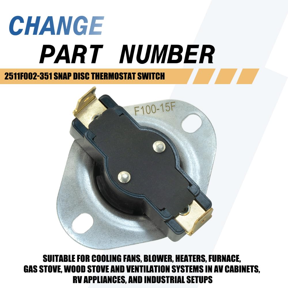 2511F002-351 Snap Disc Thermostat Switch Normally Open, 100°F On/85°F Off Compatible with Senasys | Large Flange Design