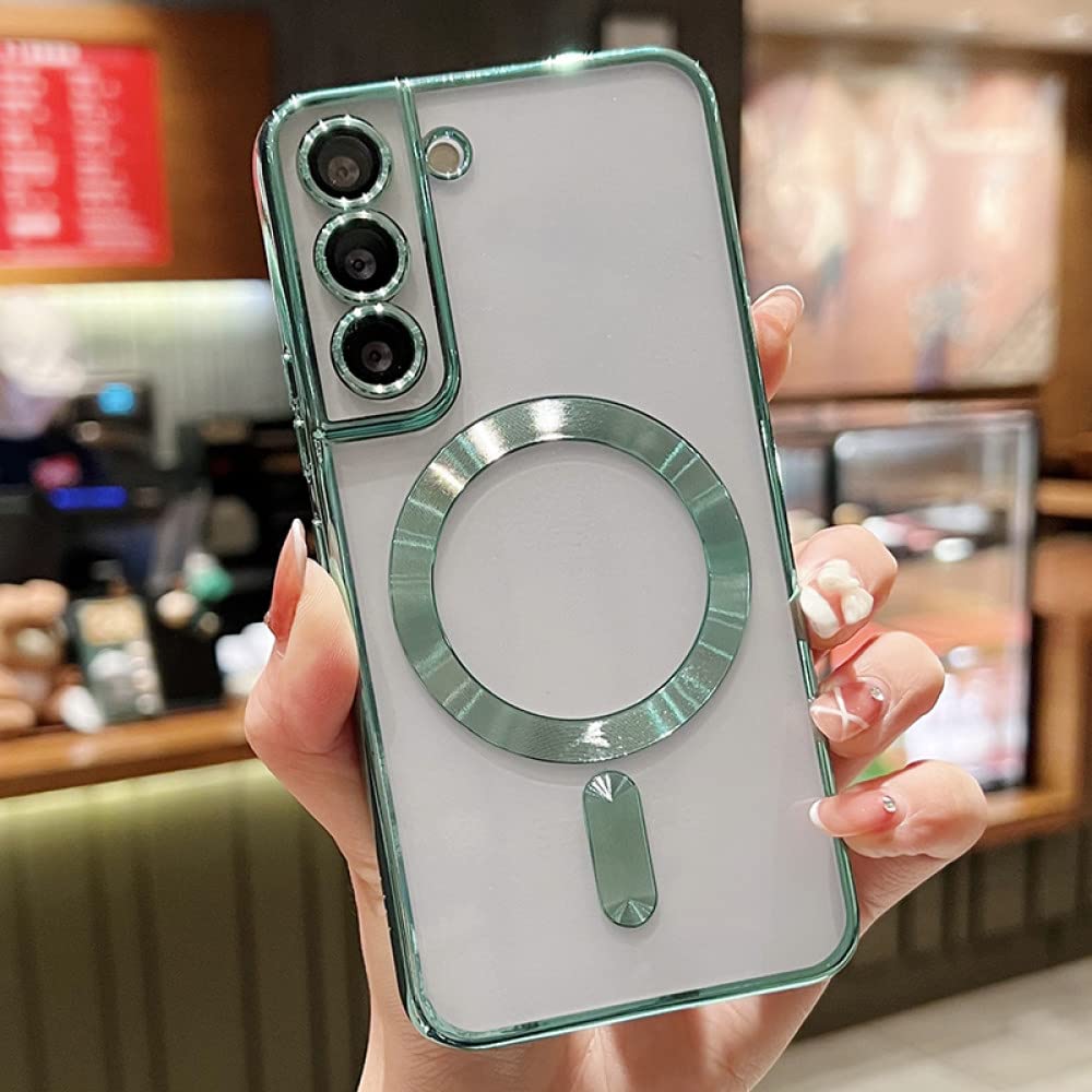 Coque Samsung S22 Plus vert étui de charge sans fil magnétique transparent silicone - 7