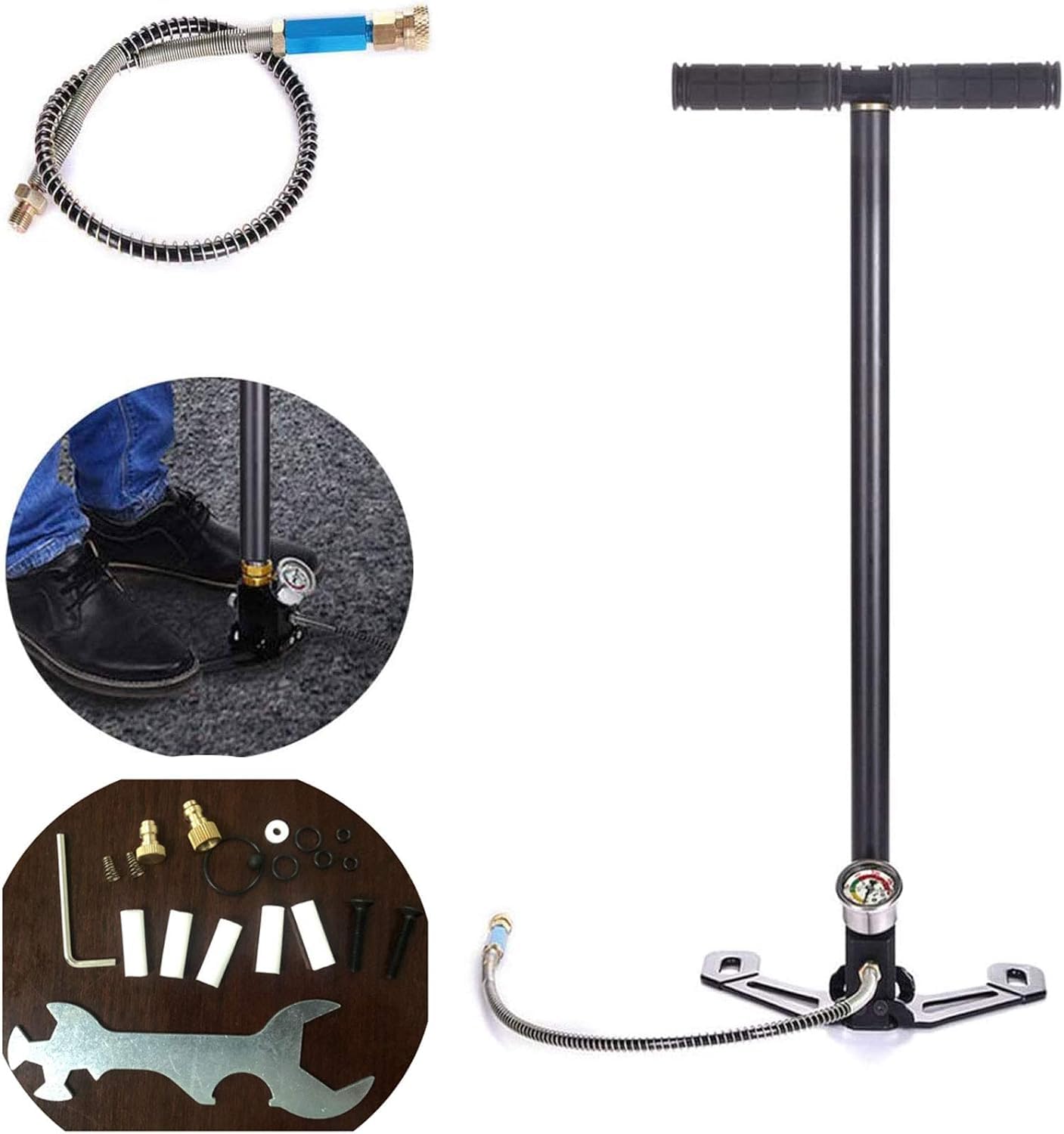 Cargador de estribo de 3 etapas PCP bomba de mano medidor de filtro de gas pistola de aire rifle Airrifle 4500psi pistola de aire sello plegable