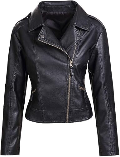 Artfasion Chaqueta de piel sintética para mujer y niña, chaqueta de  motociclista con cremallera (negro, XS a XXL) : Amazon.com.mx: Ropa,  Zapatos y Accesorios