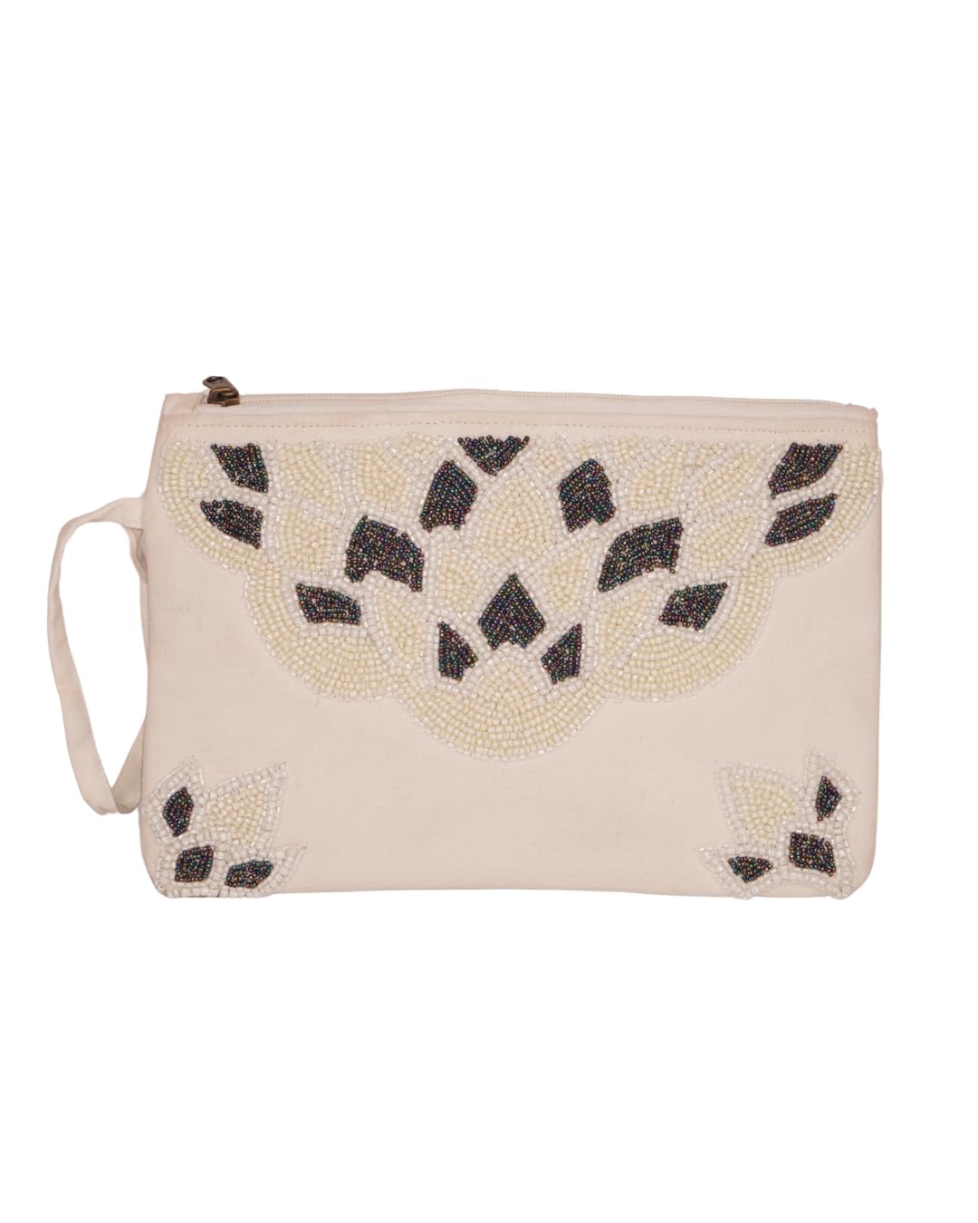 Ivory Beaded Clutch with Geometric Motif-image-8
