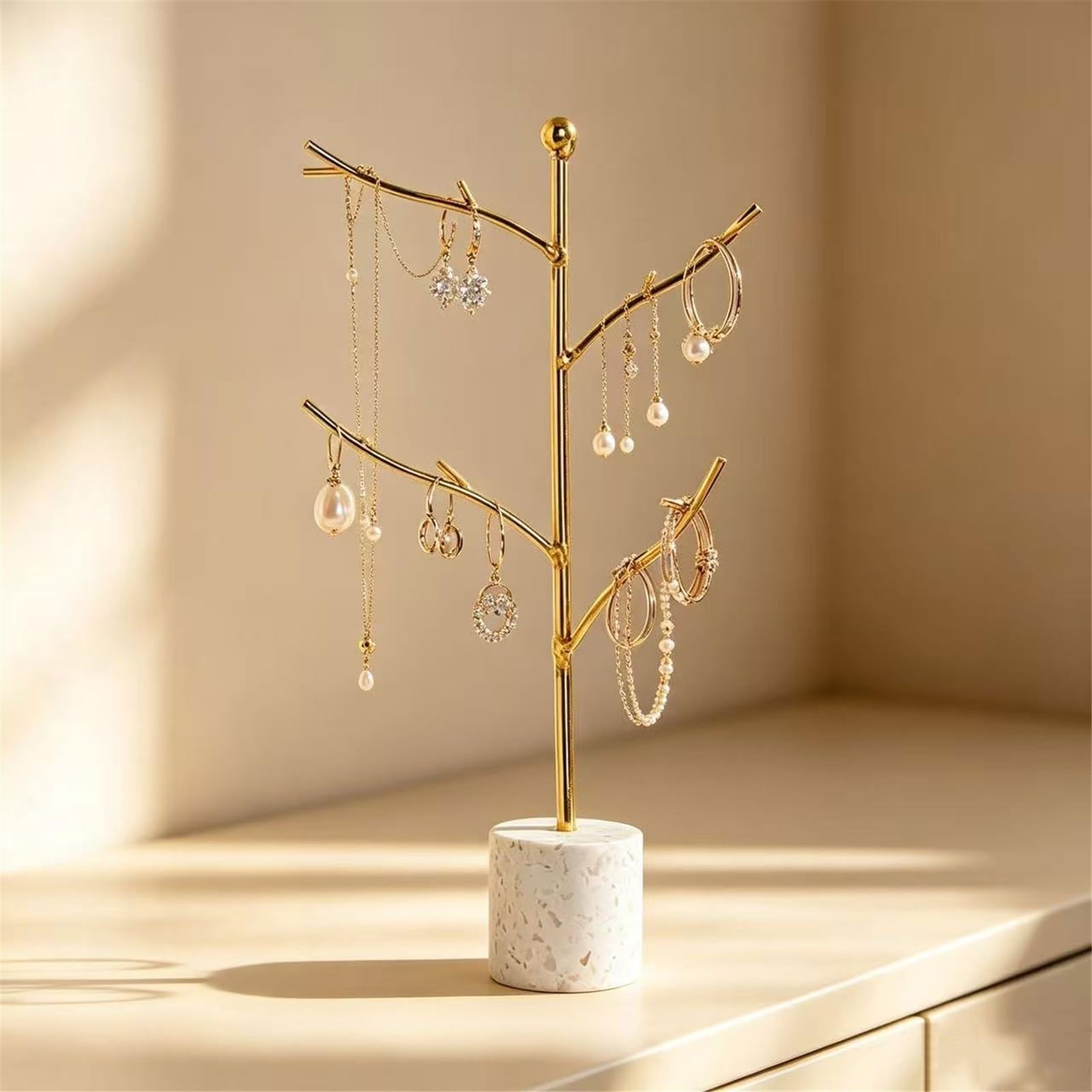 Stojak na biżuterię Tree Branch Metal Jewelry Stand with Terrazzo Base
