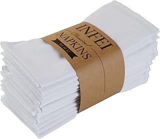 INFEI Servilletas de Tela de Cena de algodón de Lino de Color Liso Suave - Juego de 12 (40 x 40 cm) - para Eventos y Uso doméstico (Blanco)