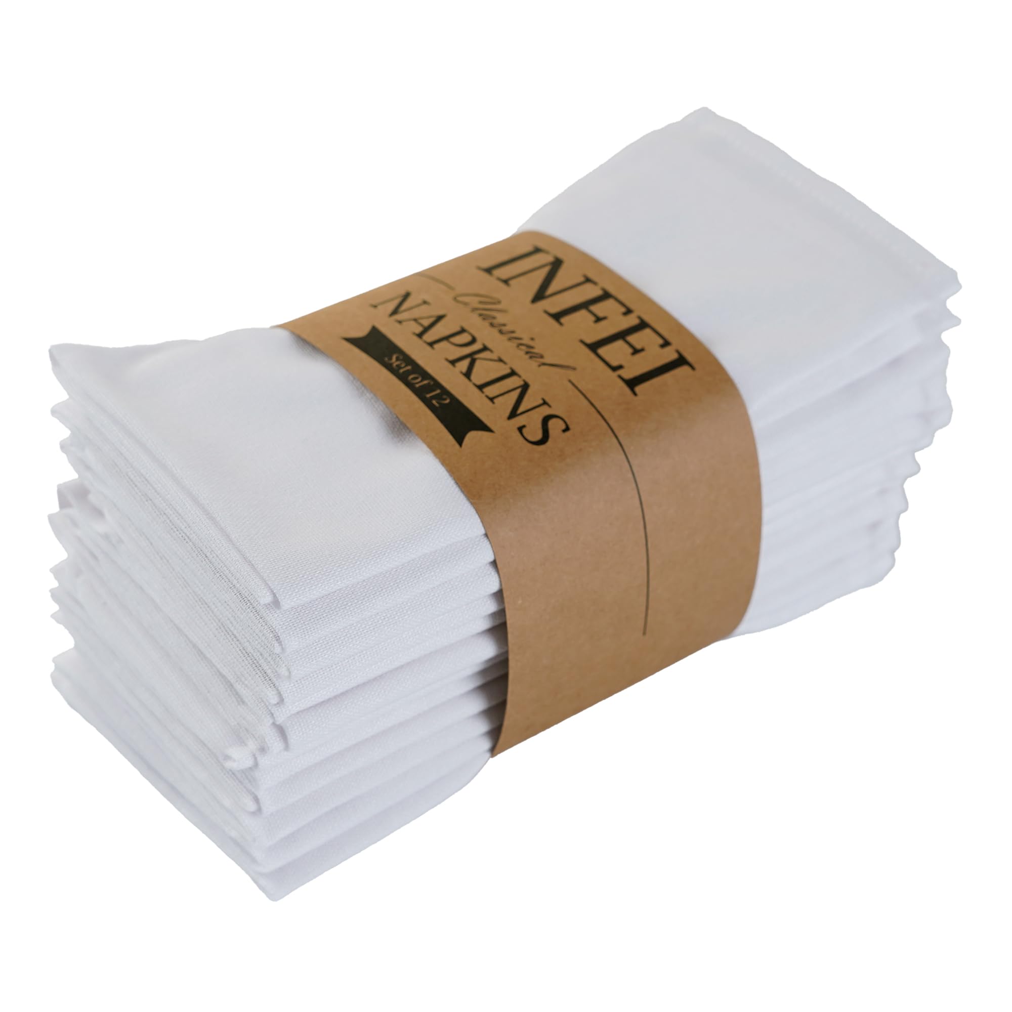INFEI Solid Color Linen Blended Thin Dinner Cloth Napkins - Set of 12 (40 x 40 cm) - for Events & Home Use (White) โ image 1