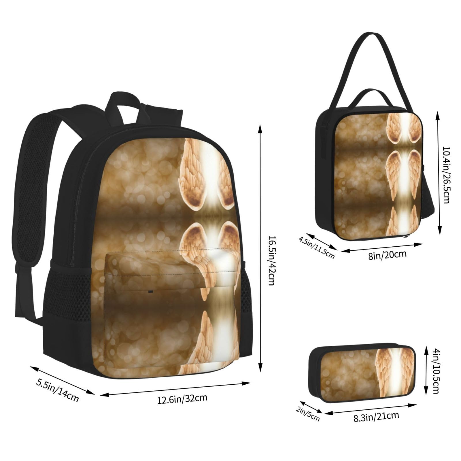 OdDdot Schulrucksack-Set, Reiserucksack, leichte Büchertasche, mit Lunchtasche, Federmäppchen, amerikanische Flaggenmuster