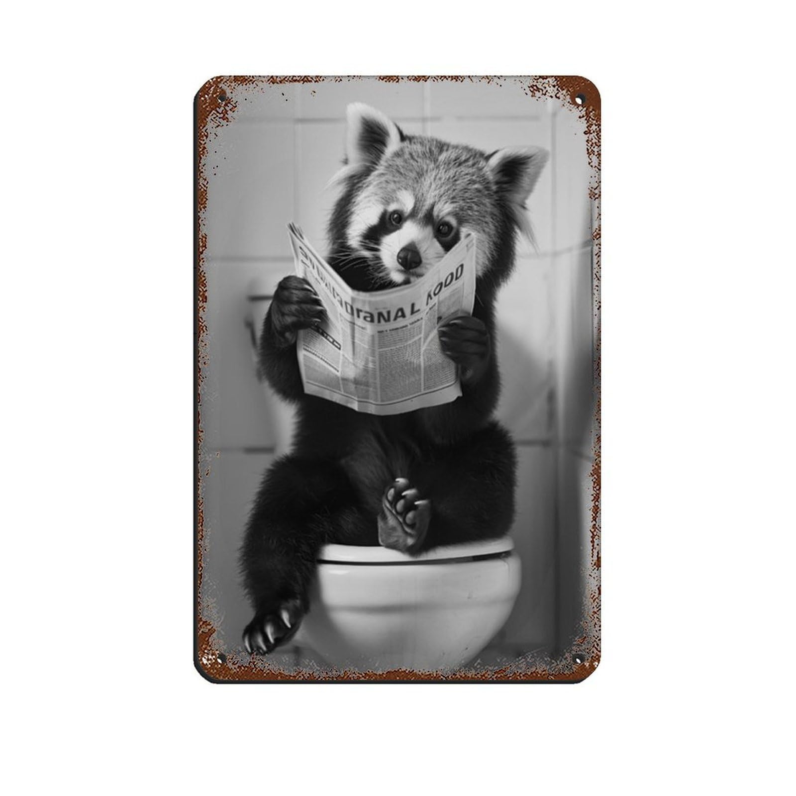 Red Panda Sitting on The Toilet Reading A Newspaper (2) Tin Sign Vintage Metal Pub Club Cafe Bar Home Wall Art Decoration Poster Retro 8x12inch(20x30cm)