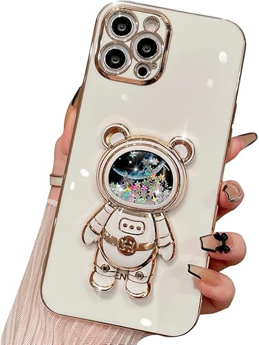 Miniatura 8 de Casechics Funda compatible con iPhone, diseño de astronautas con purpurina líquida y brillante galvanizado de arena movediza con soporte a prueba de