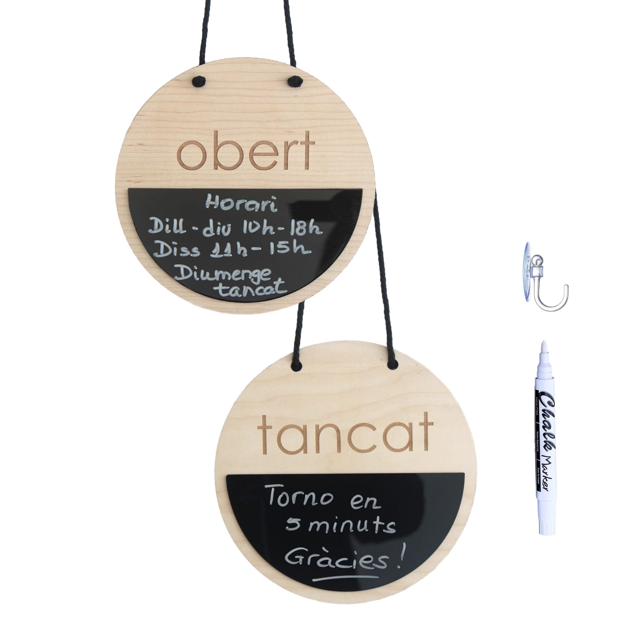 Cartel Obert Tancat con Pizarra para Tiendas, Negocios, Cartel de Horario Comercial, Fabricado en España