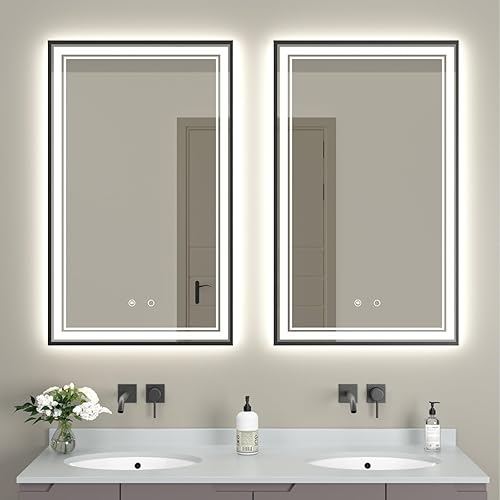 Miniatura 3 de Espejo de baño LED de 30 x 18 pulgadas con luces enmarcadas, espejo LED para baño, retroiluminado y frontal iluminado, marco de aluminio cuadrado
