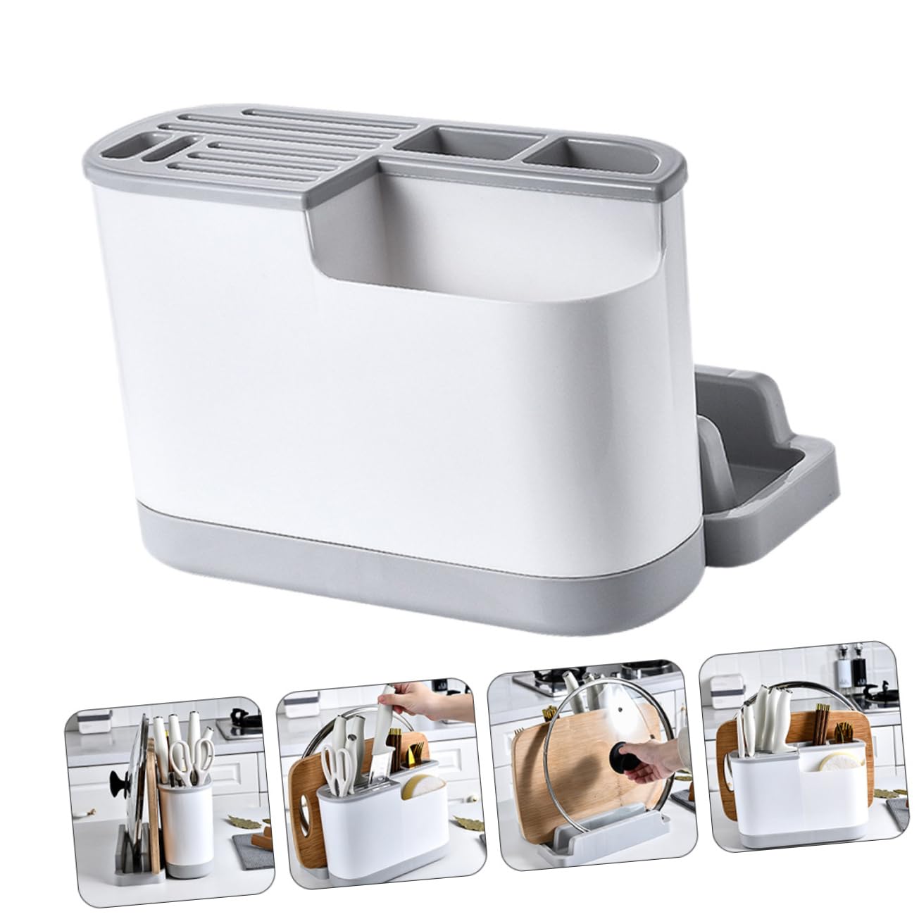 Escurridor de Cubiertos Estante Multifuncional de Cocina Pp Almacenamiento | Diseño Abierto, Capacidad Grande, Limpieza Sencilla, Organización Separada, para Cubiertos y Utensilios