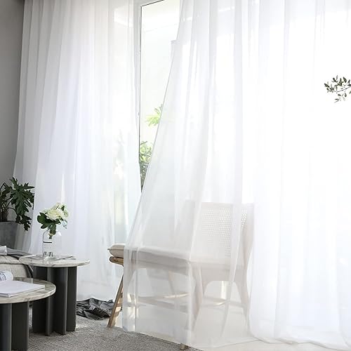 Miniatura 7 de Cortinas traslúcidas blancas de 102 pulgadas de largo, juego de 2 paneles de cortinas traslúcidas con bolsillo para barra de cortina básicas, para