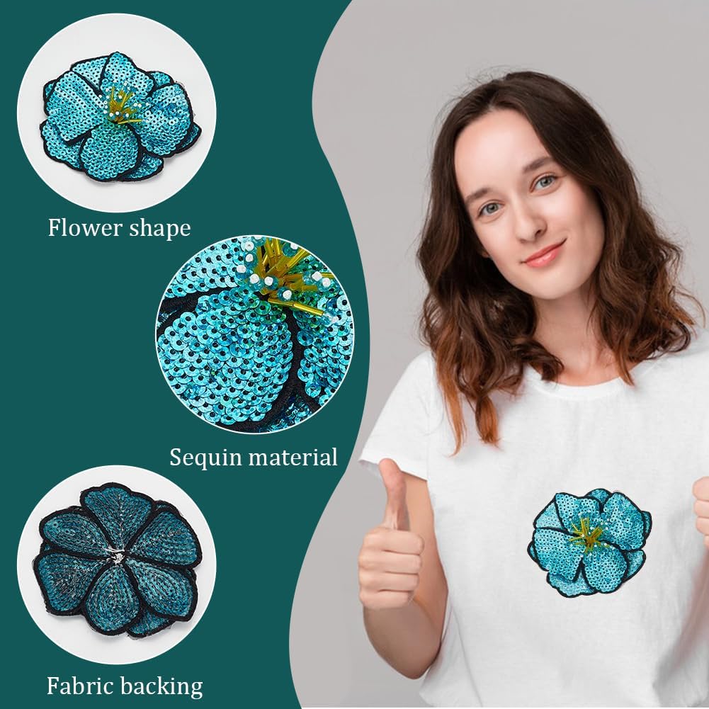 6 Pcs Sequins Flower Beaded Patches for Clothing Colorful Handmade Rhinestone Floral Embroidery Patch Applique for Clothes DIY Flower Decorated Motifs Sew On Clothes DIY Garment Accessory