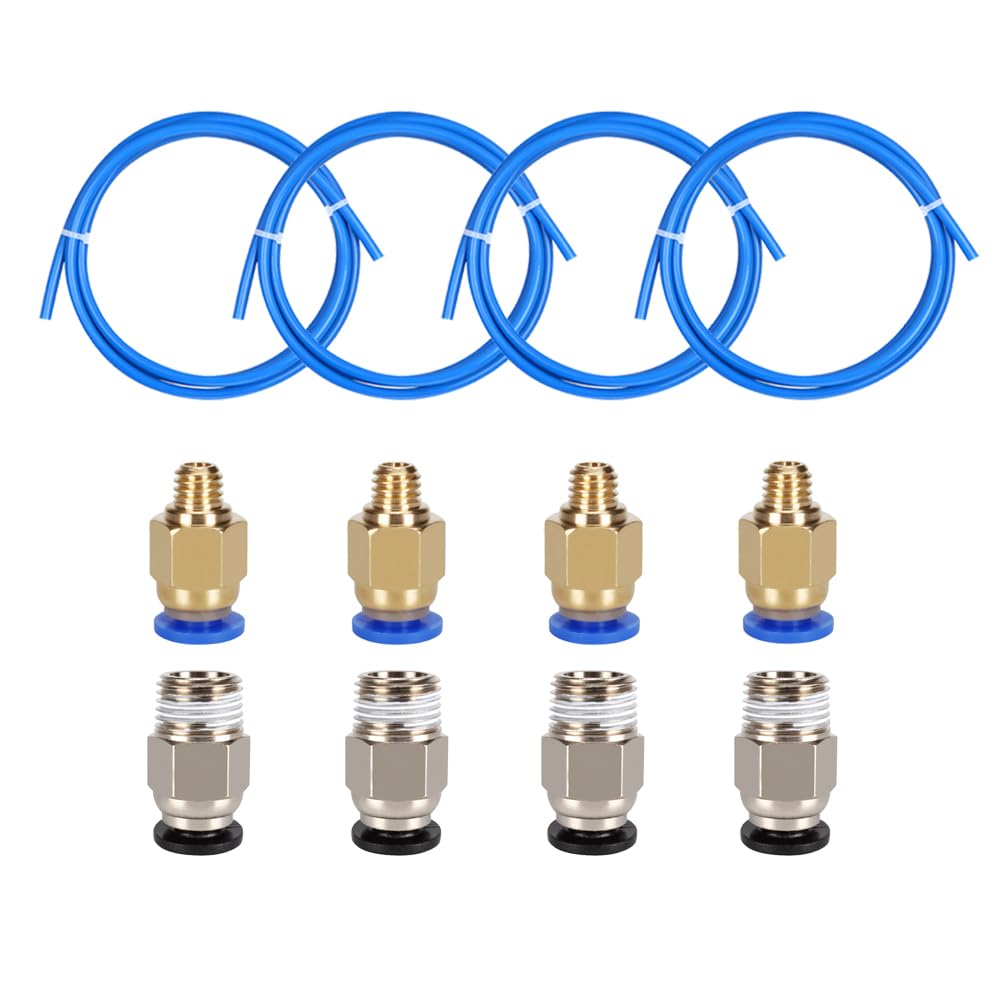 Iyuemps 4Pcs Blue Teflon+8Pcs Quicker 4Pcs Teflon Tube Blue Ptfe Tubing (1M) With 4Pcs Pc4-M6 Pneumatic Fitting Push To Connect + 4Pcs Pc4-M10 Straight Quick In Fitting For 3D Printer Extruder Connection