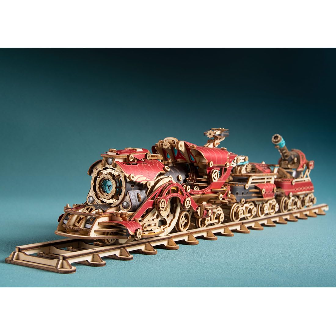 Steampunk pociąg parowy 3D z drewna, zestaw modelarski, mechaniczna lokomotywa, puzzle ze światłem LED, drewniany model kolejowy "zrób to sam", do dekoracji dla dorosłych i młodzieży (800+ elementów)