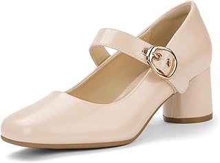 IN2 Mary Jane Shoes Women's Pumps Closed Toe Chunky Block Low Short Heels Work Wedding Prom Comfortable Dress Shoes for Women Cute Trendy Vintage Heels Pumps Shoe with Buckle