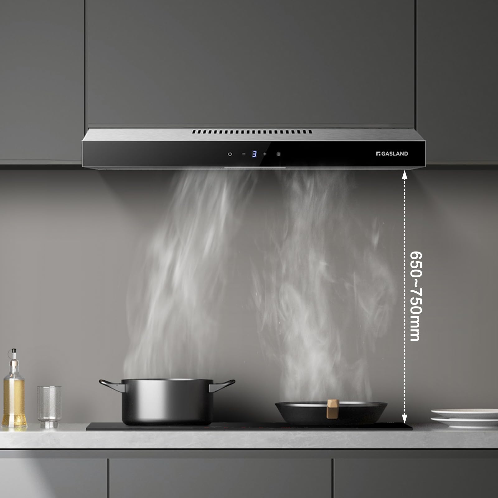 Gasland Chef SR60SS Dunstabzugshaube 60cm Umluft Abluft 202 m³/h Aktivkohlefilter 3 Stufen Touch Control Edelstahl