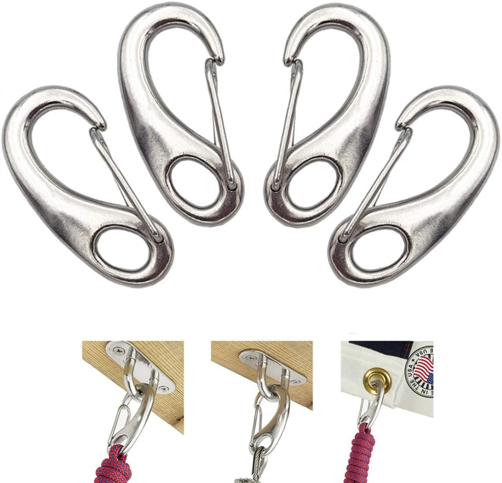 Flag Carabiner Hooks 4 Pack Stainless Steel Spring Snap Hooks Clips for Keychain Backpack Climbing Hiking Gym and Attach Dog Leashes Carabiner Clips