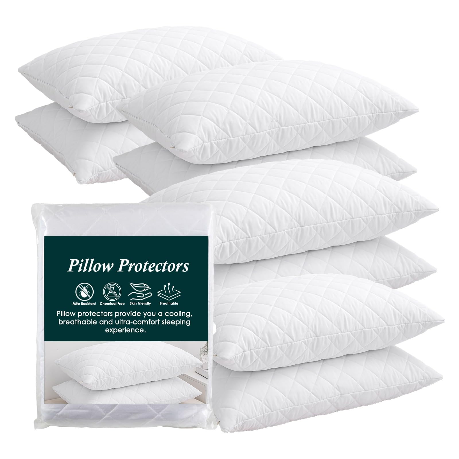 EDS Pillow Protectors Pack of Quilted and Zipped Anti Allergy Soft and Comfortable Microfiber Pillowcase Protectors Breathable Pillow Protectors (PACK OF 8)
