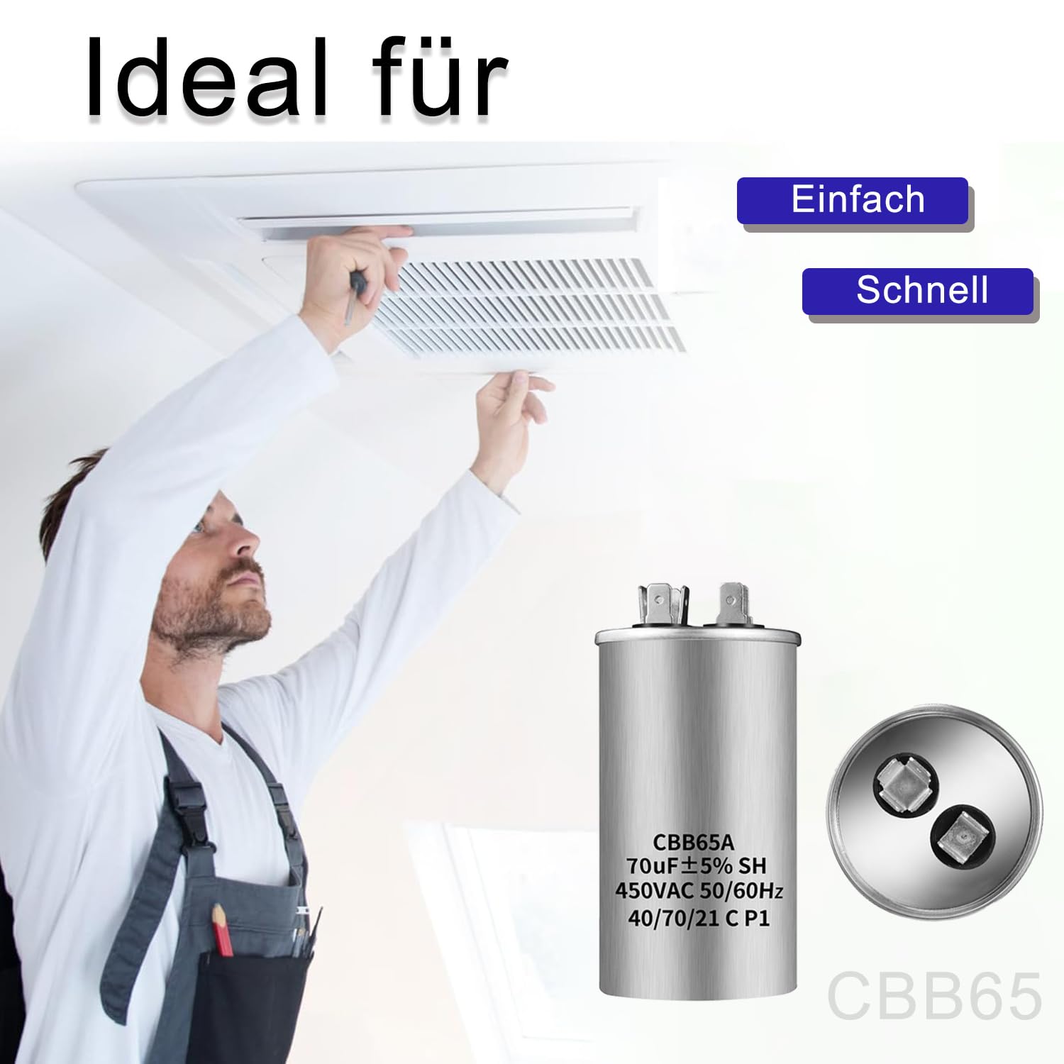 Condensador de arranque CBB65 450V AC 25uf 50/60Hz para aire acondicionado y compresor redondo