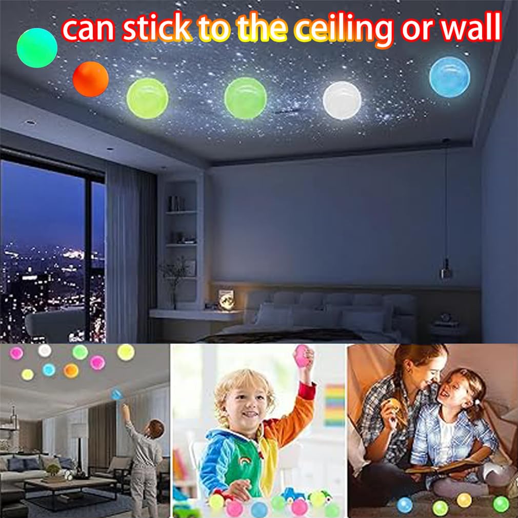 Boules De Plafond Collantes Phosphorescentes – Lot De 4 Balles Anti-stress Qui Brillent Dans Le Noir – Caoutchouc Résistant, Adhérence Forte – Cadeau Fête, Anniversaire, Halloween