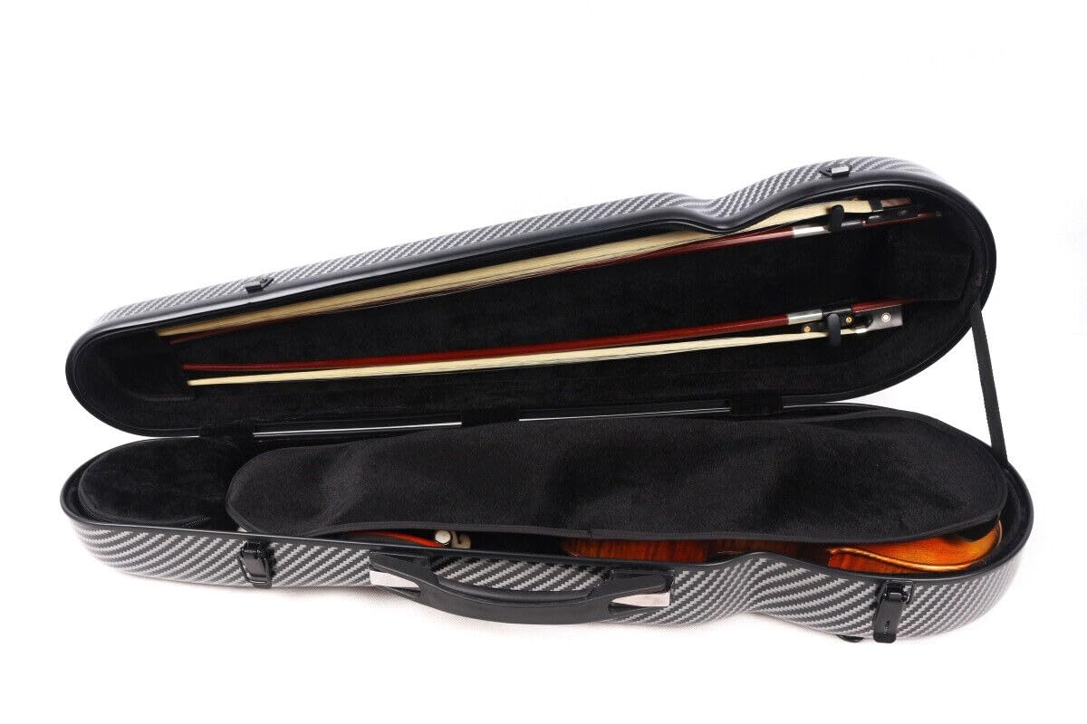 Estuche de violín de tamaño completo 4/4, a rayas de fibra de carbono, caja de violín cepillada a rayas, ligera, colorida, fácil de transportar (rayas negras), funda 14 MN