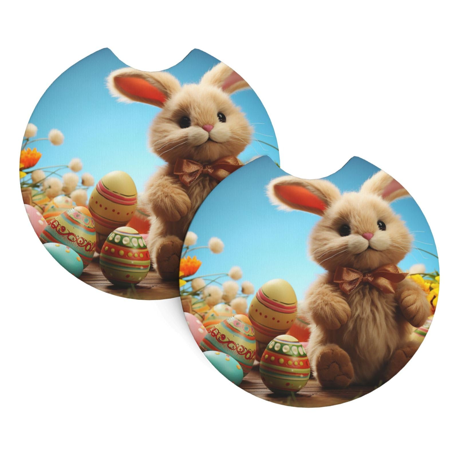 2PCS Car Coaster for Cup Holders Universal Auto Cup Mat Easter Toy Bunny Cup Coaster Pad 2.7" Waterproof Neoprene Non-Slip Cup Holder Coasters Car Interior Accessories for Women Men