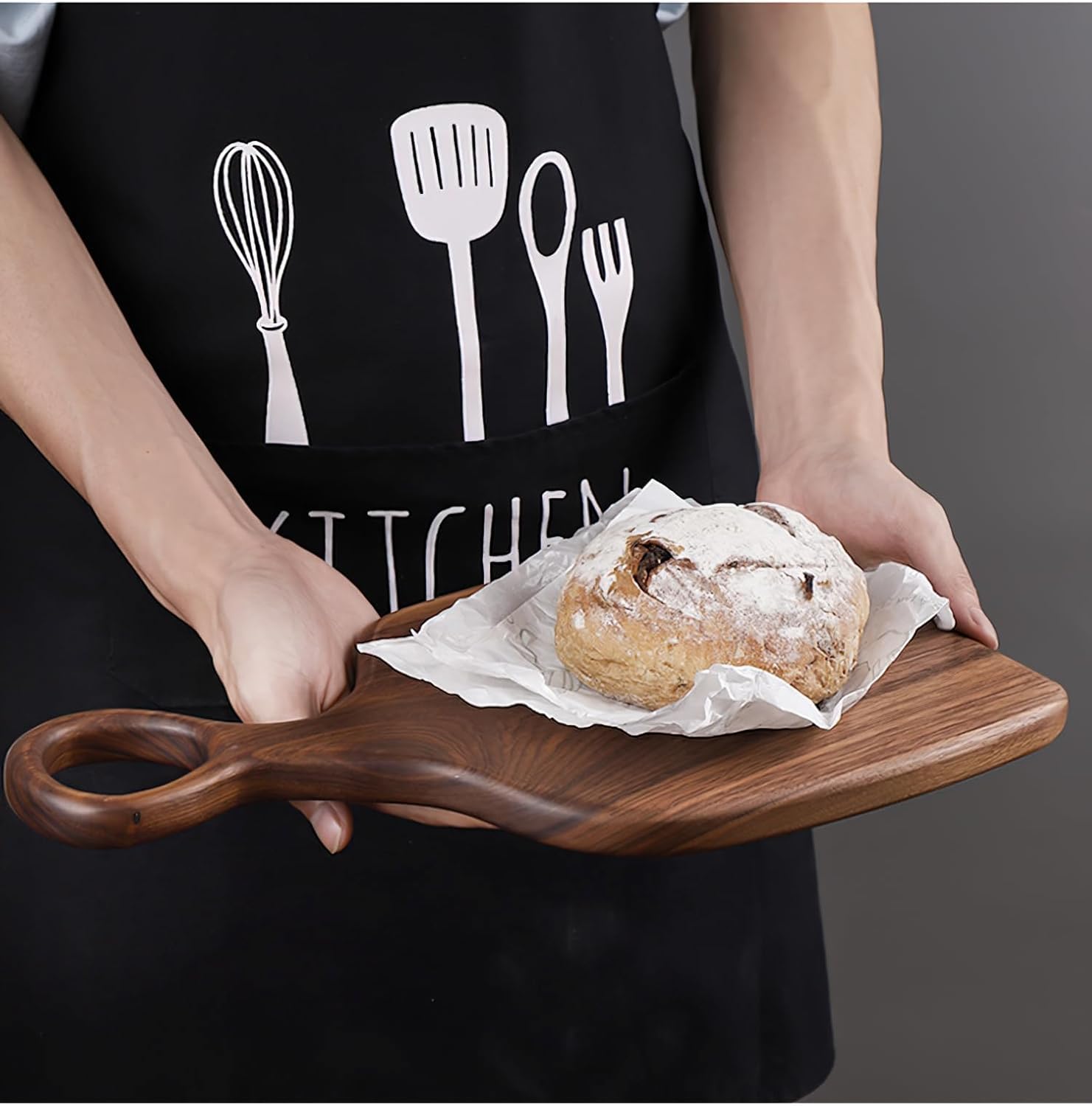 Black Walnut Wood Cutting Board Set of 2, Small and Large with Ring Handle, Natural Solid Wood Breadboard and Fruit Board