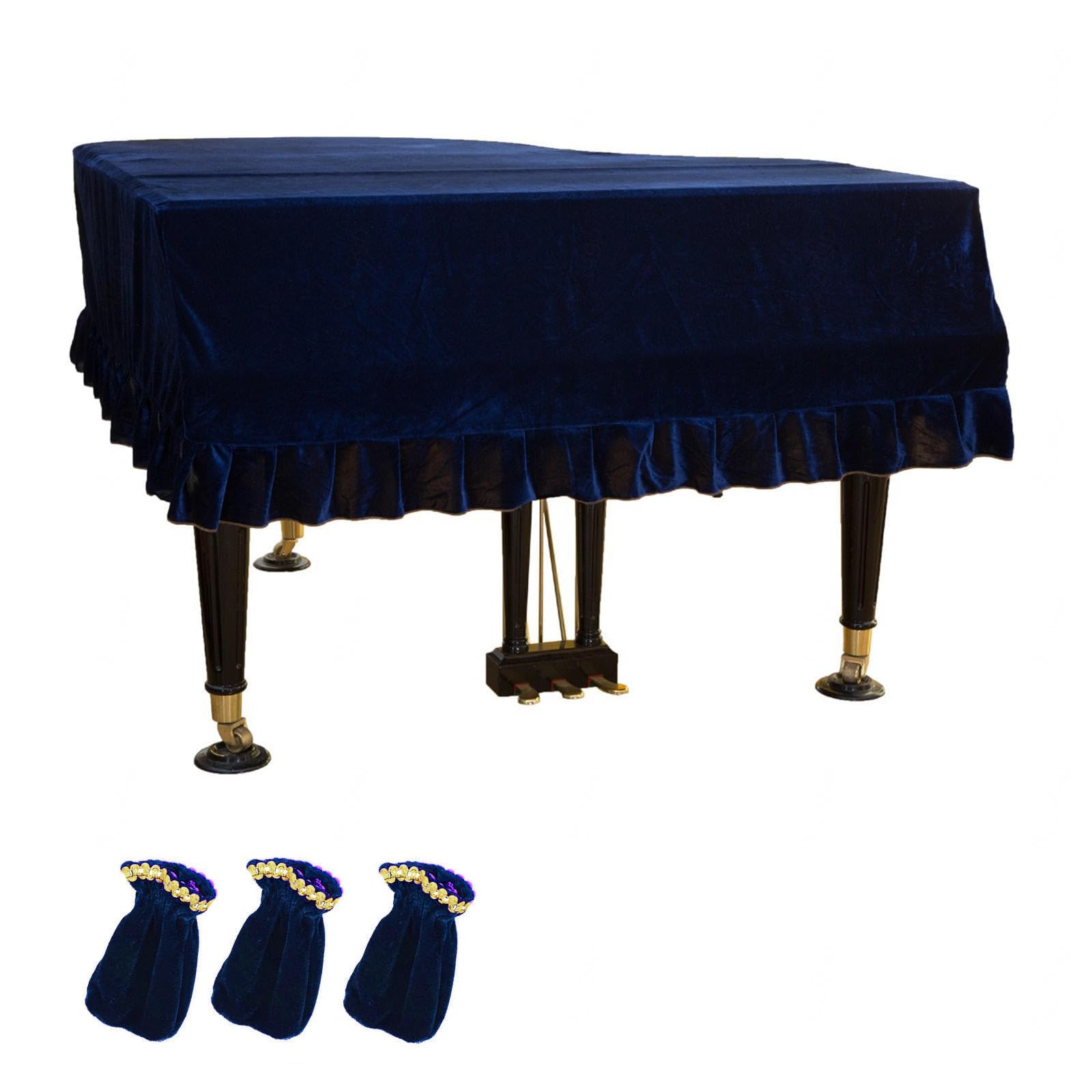 Klavierabdeckung, Leichte, Luxuriöse, Weiche Und Hochwertige Oberfläche Klavierklavier-Abdeckung mit Rüschen Klaviertaschen für Klavierunterricht,Blue-210-220cm